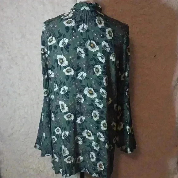 FREE PEOPLE Boho Green Floral Magic Mystery Tunic Oversized Blouse Sz S/P - Picture 6 of 11